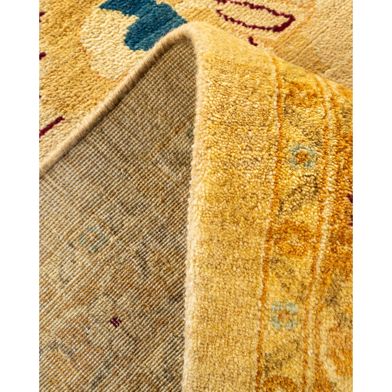 Tapis unique noué à la main Keenan - doré, 9 pi 2 po x 12 pi