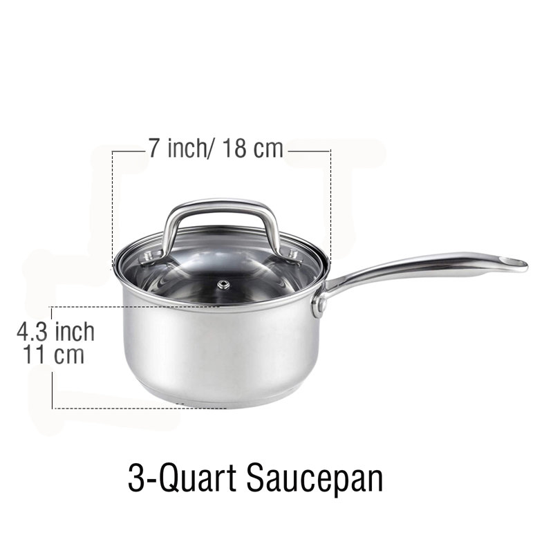 3-Quart Stainless Steel Saucepan with Glass Lid