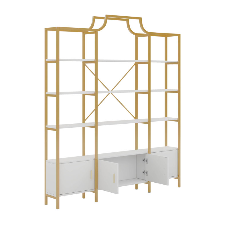 78 Inch 4 Tiers Bookshelf, Storage Cabinet Display Shelf, X Bar Gold Frame