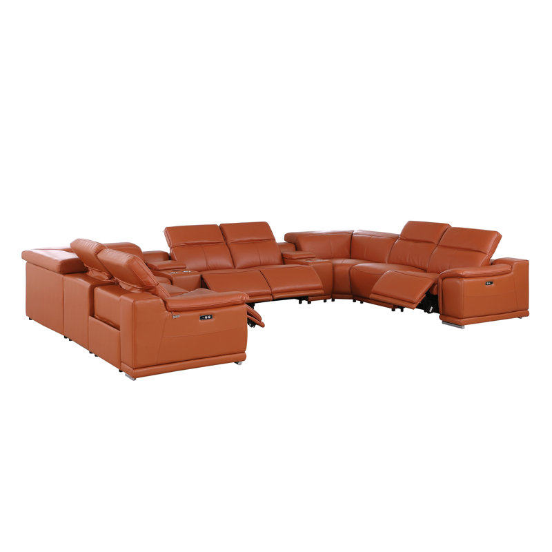 Canapé modulaire en cuir italien 4 pièces Leslye, Cuir véritable chameau