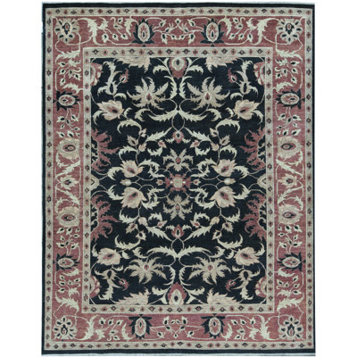 Tapis noir et rouge de haute qualité noué à la main