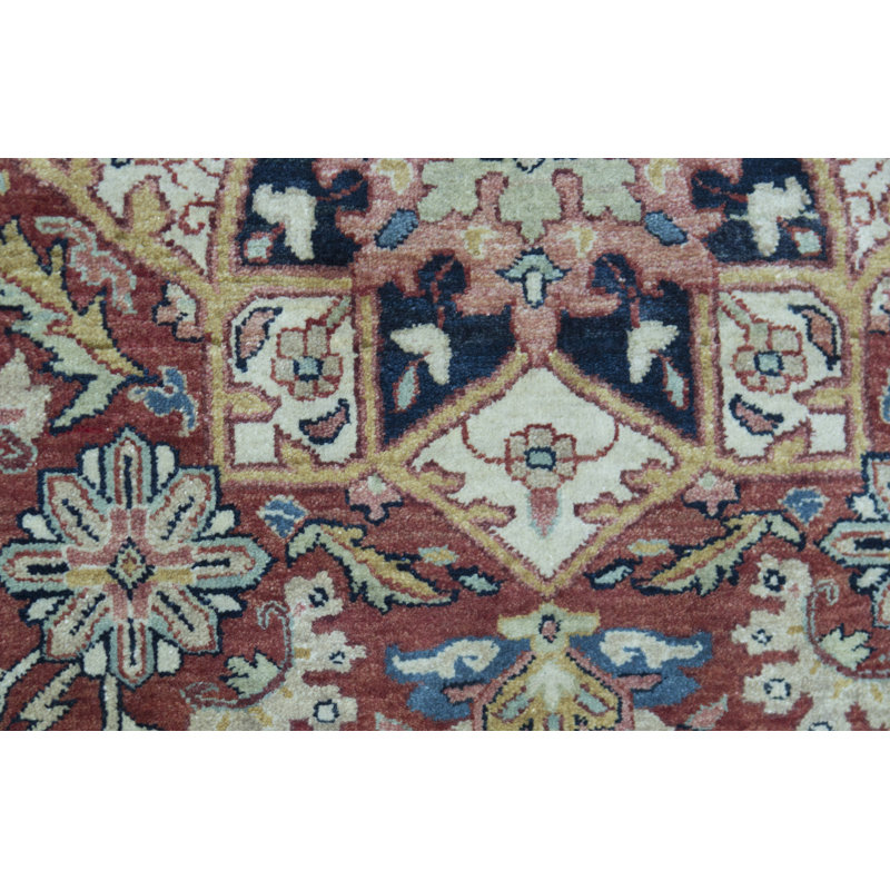 Tapis ivoire et rouge noué à la main de haute qualité