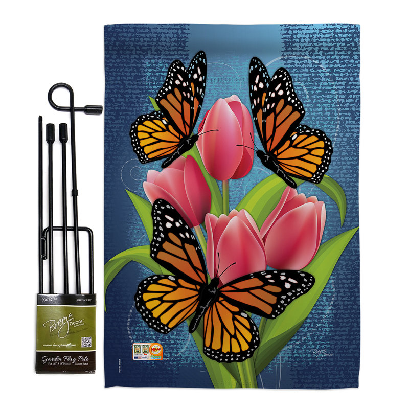 Monarch Butterflies Multicolor Polyester Garden Flag Set