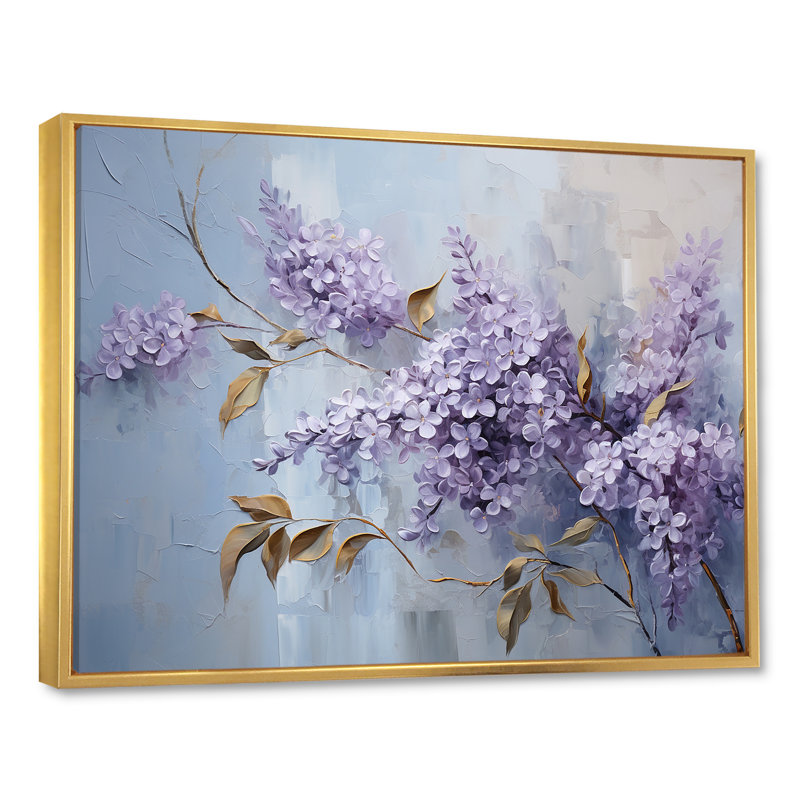 Lilas mauve et mauve en fleurs II - impressions d'art lilas, Cadre flottant doré, 16" H x 32" W