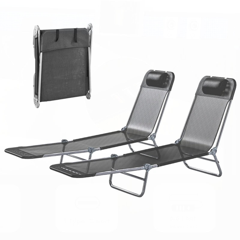 Méridiennes pliantes pratiques, chaises longues 2 pièces avec dossier réglable et conception portable pour une détente en plein air