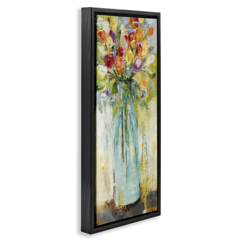"Rustic Spring Bouquet Abstraction Grain", art mural sur toile flottante par Jill Martin, Cadre flottant noir de jais