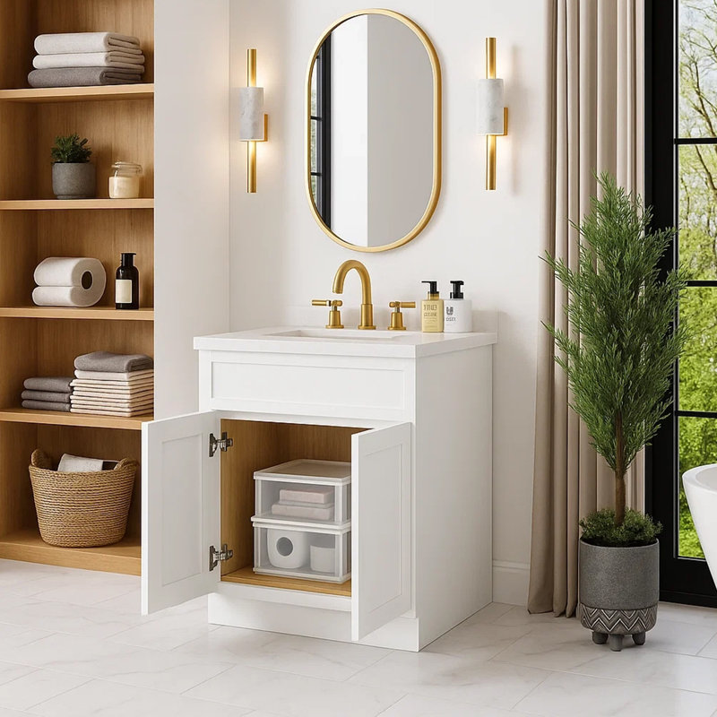24'' Single Bathroom Vanity Base Only, White