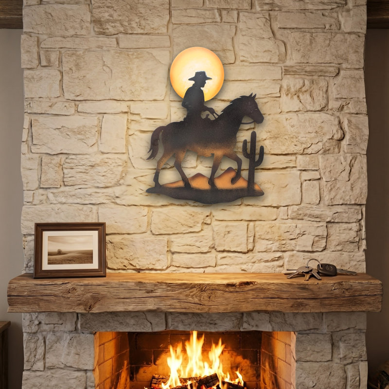 Art mural rustique en métal Cowboy and Horse