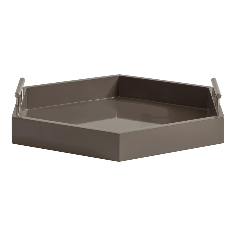Norvan Hexagon Decorative Tray with Metal Handles, Brown