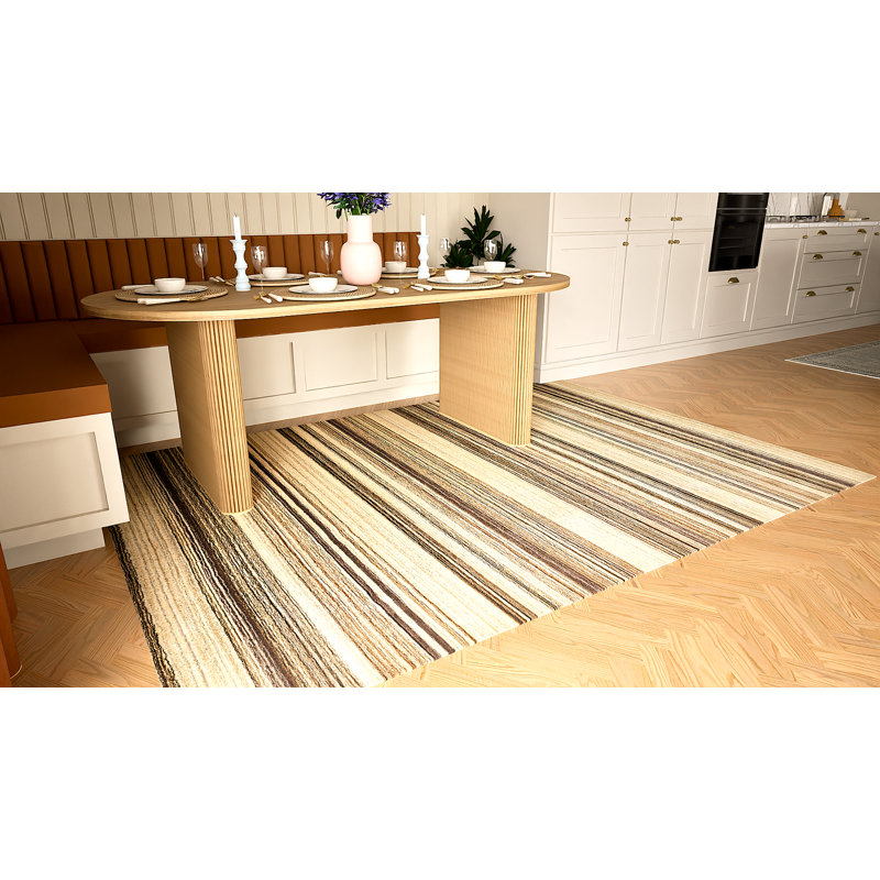 Striped Wool Hand Knotted Area Rug, 1.50m x 0.90m