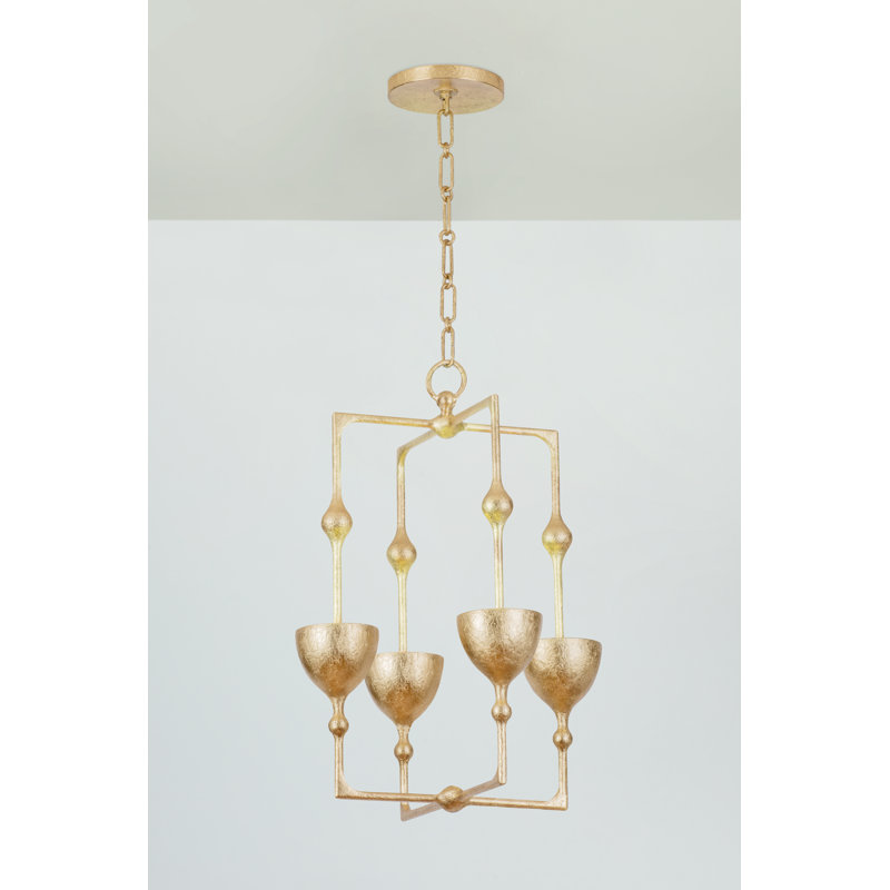 Antalya 4 Light Lantern, Vintage Gold Leaf, 22.25" H x 15.75" W x 15.75" D
