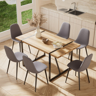 Rectangle Wood Top Double Pedestal Dining Set, 55'' Dining Table and Upholstered Dining Chair.