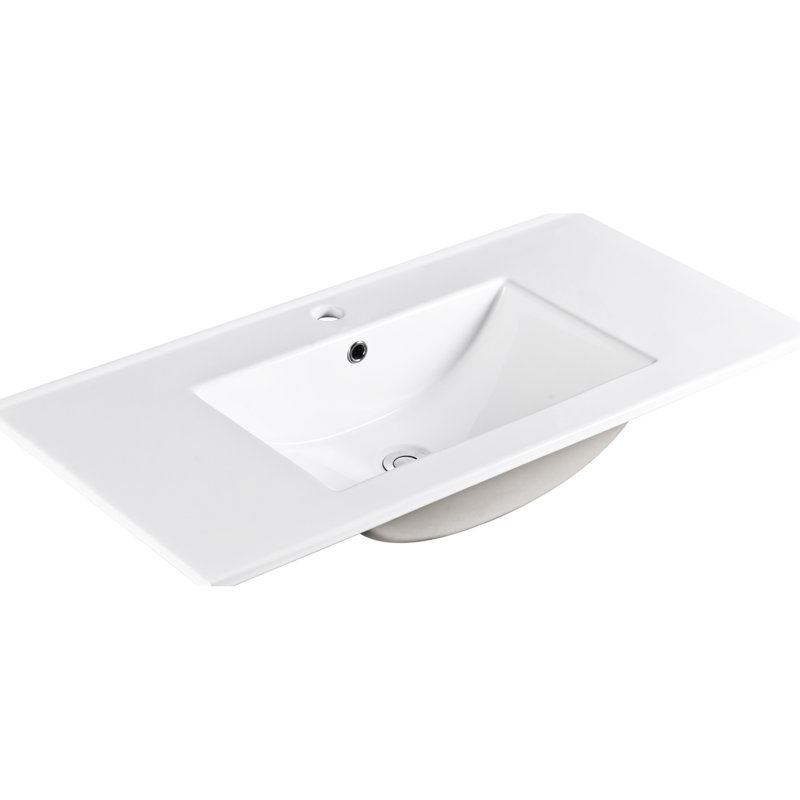 Lavabo de salle de bain 36 po en céramique - blanc, avec trop-plein, facile à entretenir, trou de robinet pré-percé, 18,13 po X P 6,62 po x P 35,1 po, pour profondeur de débordement, largeur, hauteur, construction