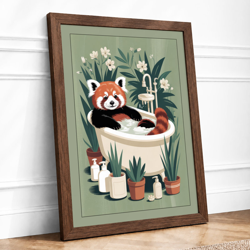 Panda Bath Time Boho - Framed Print, A4 - 29.7 x 21.0 cm, Walnut