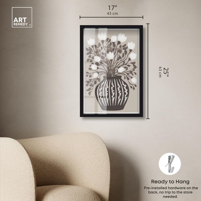 «Folk Art Floral I», reproduction d'art rétro par Art Remedy, H 25 po x l 17 po, Noir