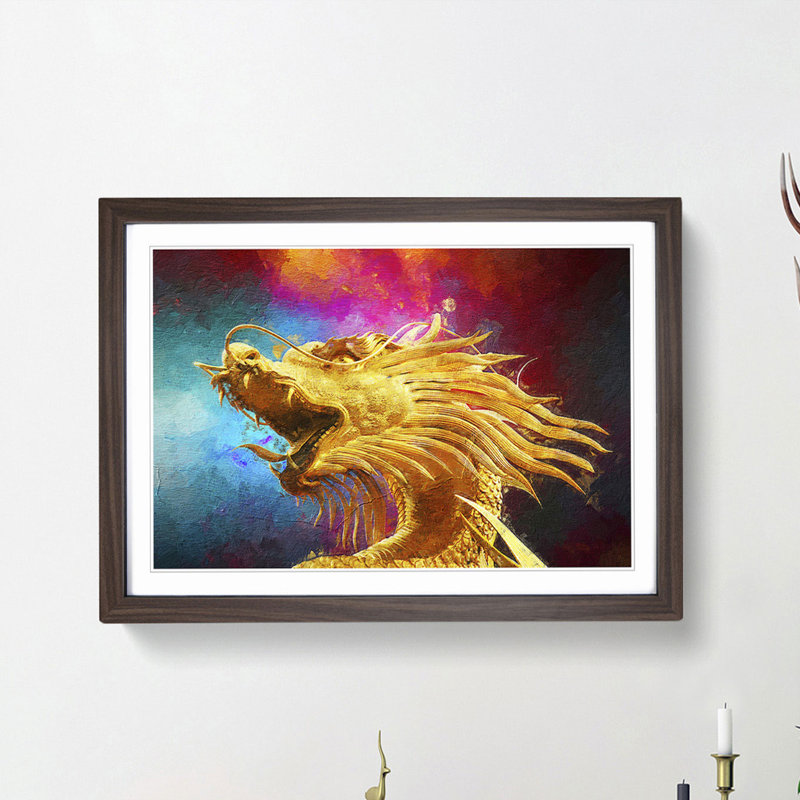 Oriental Dragon - Picture Frame Painting Print, Walnut Framed, 27cm H x 36cm W x 2cm D