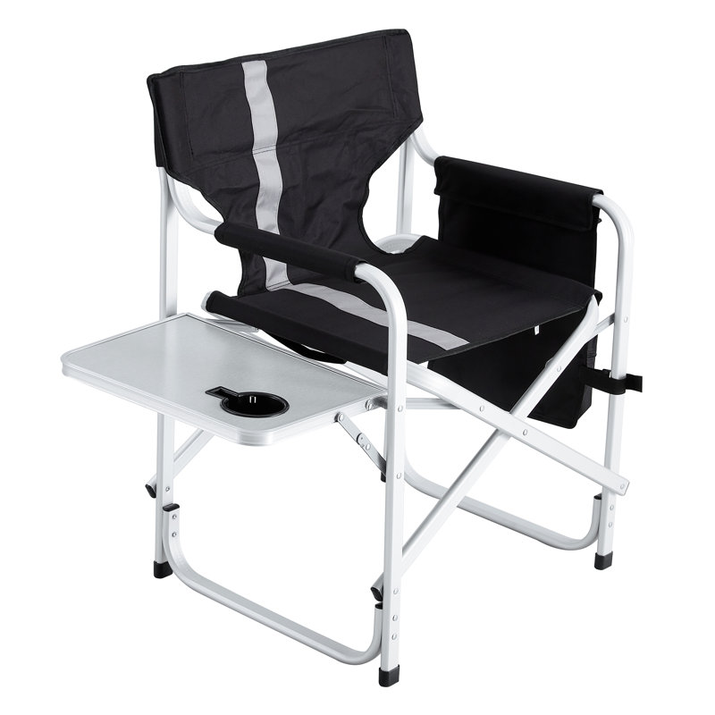 Chaise pliante rembourrée noire / grise 1 pièce avec table d'appoint et poches de rangement