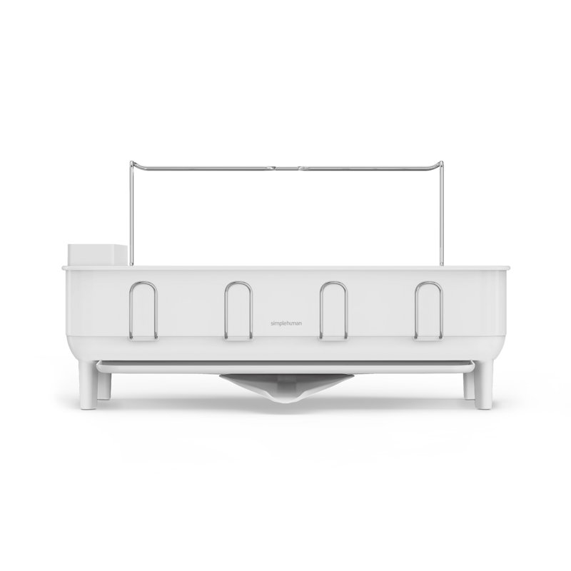 simplehuman Kitchen Dish Drying Rack with Swivel Spout, Fingerprint-Proof Stainless Steel Frame, White