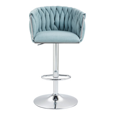 Swivel Bar Stools Set of 2 with Adjustable Height, Woven Back & Footrest, Silver Chrome Finish, Yellow