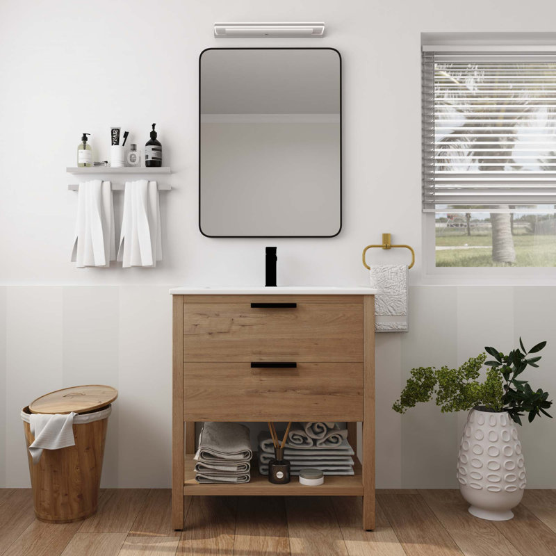Contreplaqué de meuble-lavabo avec 2 tiroirs, Blanc