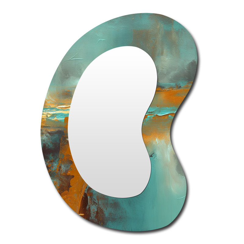 Teal Balance I - Abstract Metal Art Decor - Asymmetrical Modern Wall Mirror, 39" x 28"