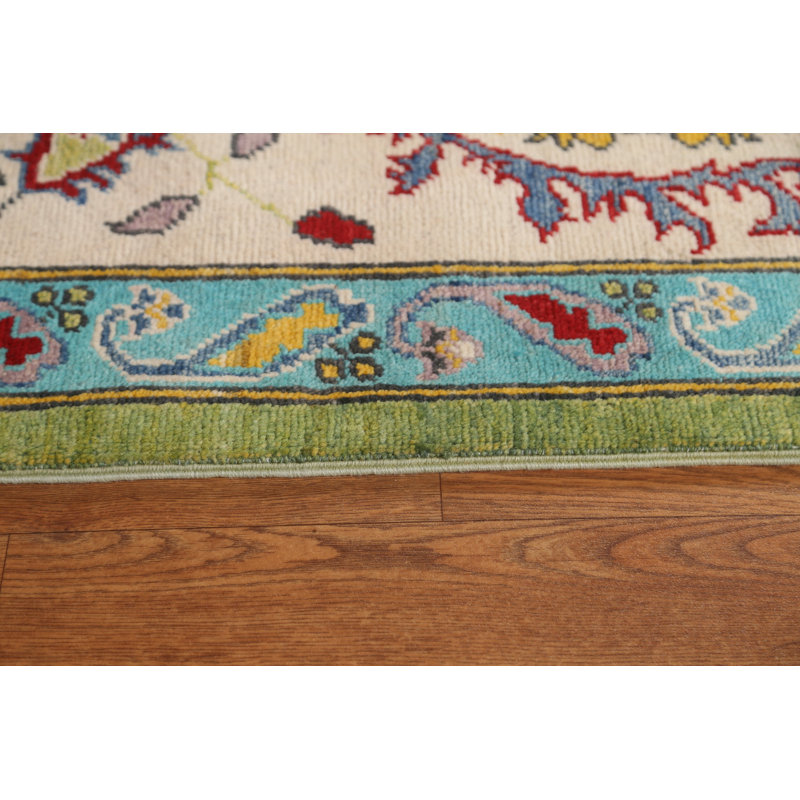 Tapis unique en laine noué à la main 6 pi 9 po x 9 pi 10 po nouvel âge en vert / jaune / rouge