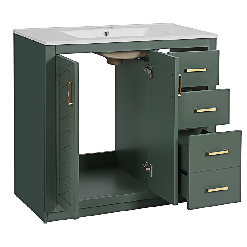 Freestanding Bathroom Vanity With Ceramic Sink Combo, Green