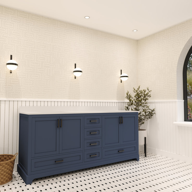 Meuble-lavabo double 72 po Maya avec comptoir en quartz blanc, Bleu, Noir mat