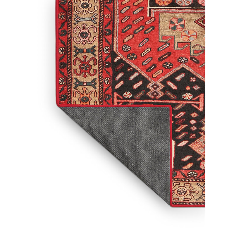 Tapis de zone rouge/beige contemporaine Shun, Rectangle 5 pi x 7 pi