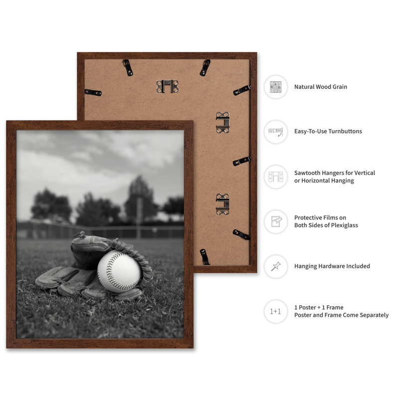 Gant de baseball, H 24 po x l 32 po, Affiche, Encadrement brun