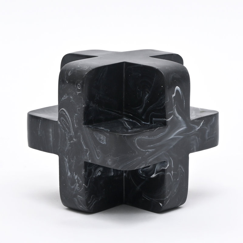 Abstract Cubist Décor Object – Black Matte Resin Geometric Sculpture (15 cm) 