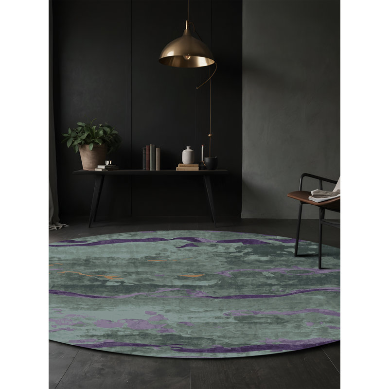 Machine Washable Gray Area Rug, Round 6'