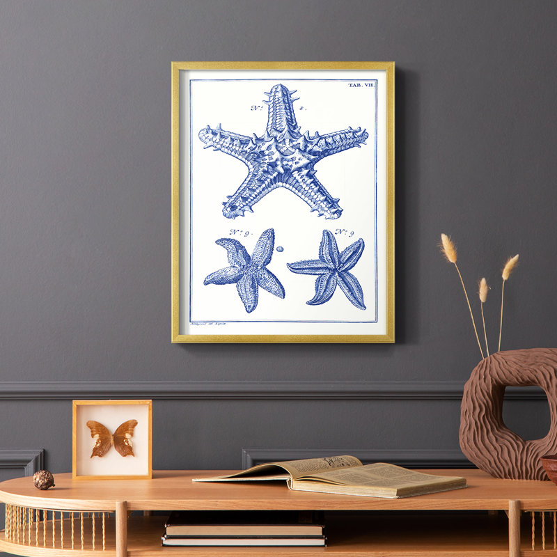«Blue Sea Stars», reproduction encadrée en bois massif, H 14 po x l 11 po