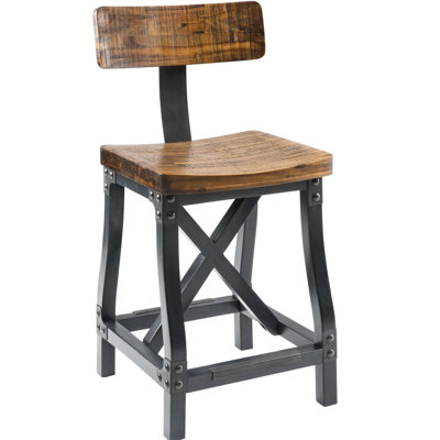 Tabouret de comptoir arrière amovible, en bois massif, l 17,5 po x P 22,4 po x P 38,5 po, outils d'assemblage inclus, fabrication en bois franc, tabouret industriel à colorier ambre avec boulons en métal, nécessaire