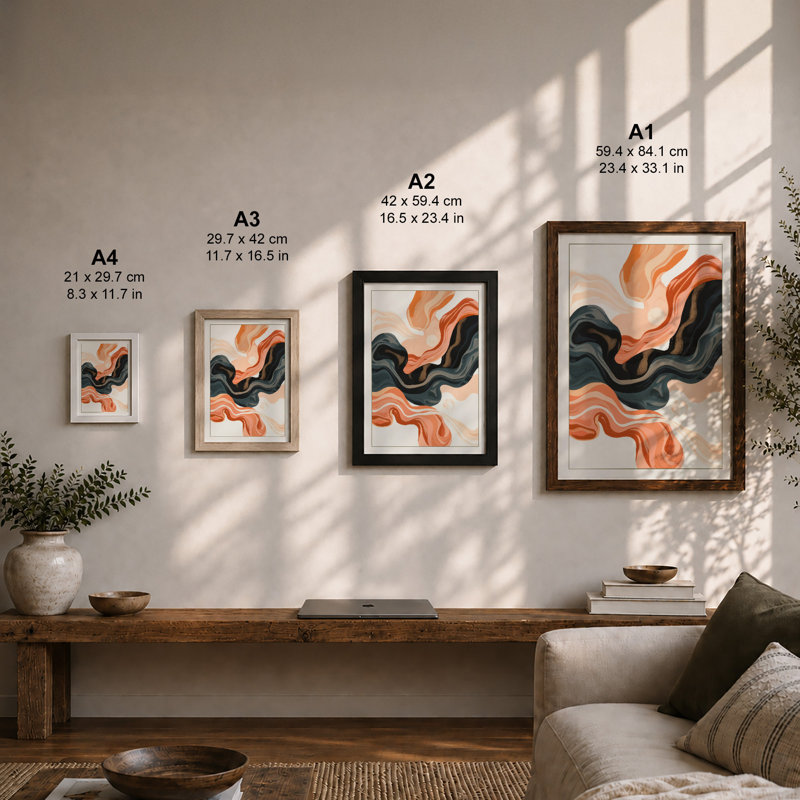 Flowing Forms Abstract - Framed Print, A1 - 84.1 x 59.4 cm, Oak