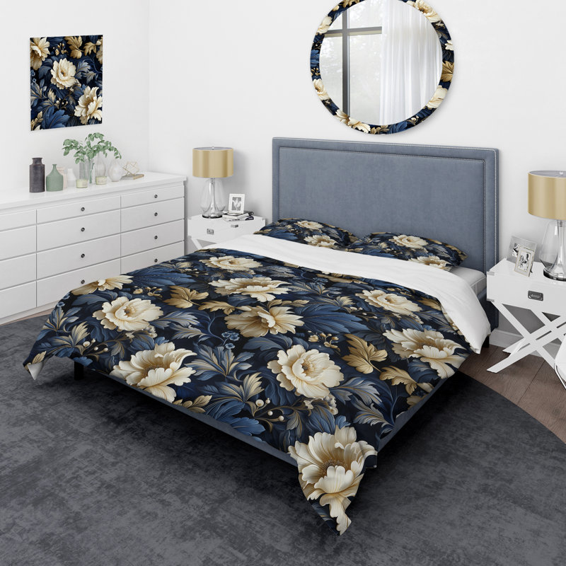Literie à motif victorien Regal, Housse de couette pour grand lit et 2 taies décor