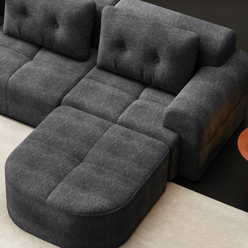 Modulaire avec méridienne, tissu tissé, gris foncé, 3 sièges pour une vie confortable dans la zone principale pour recevoir des invités