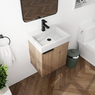 Aftandil 19" Wall-Mounted Single Bathroom Vanity Set, Floating Bathroom Vanity with Ceramic Top, 1 Door