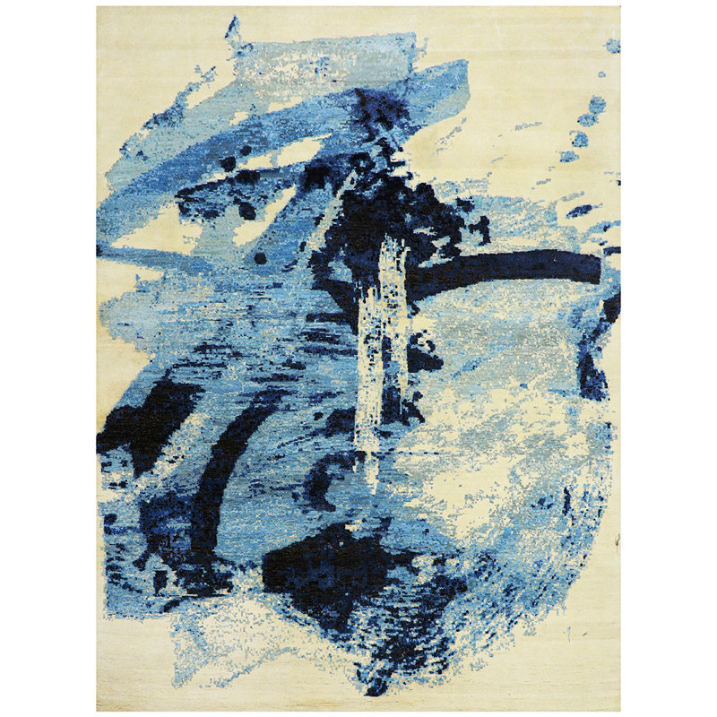 Hand Knotted Abstract Area Rug, Rectangle 9' x 12'