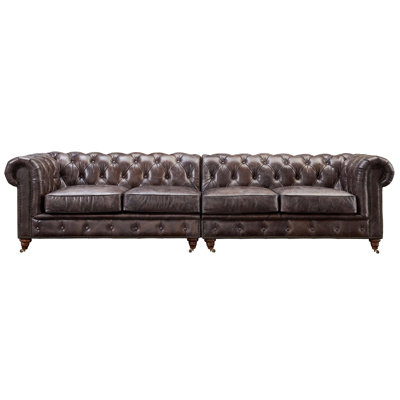 118" Genuine Leather Rolled Arm Chesterfield Sofa by Crafters and Weavers