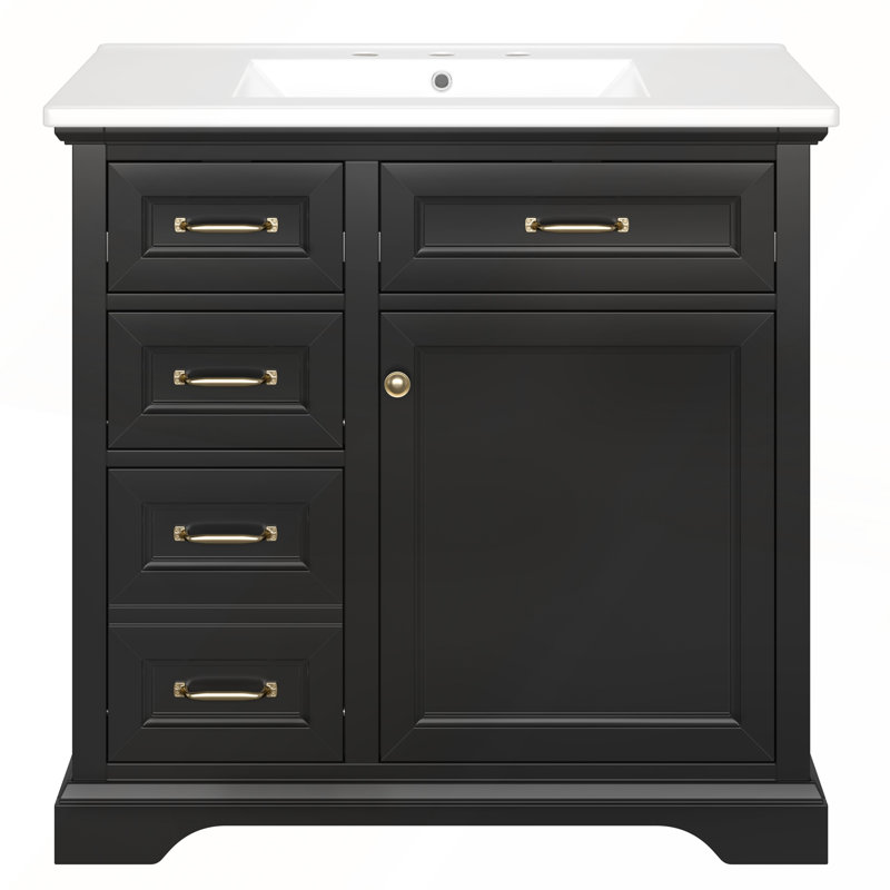 Meuble-lavabo sur pied 36 po avec lavabo en céramique, Noir
