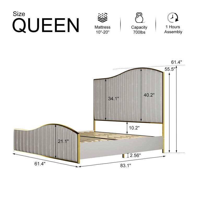 Sadeigh Upholstered Bed Frame with Harp Headboard & Footboard