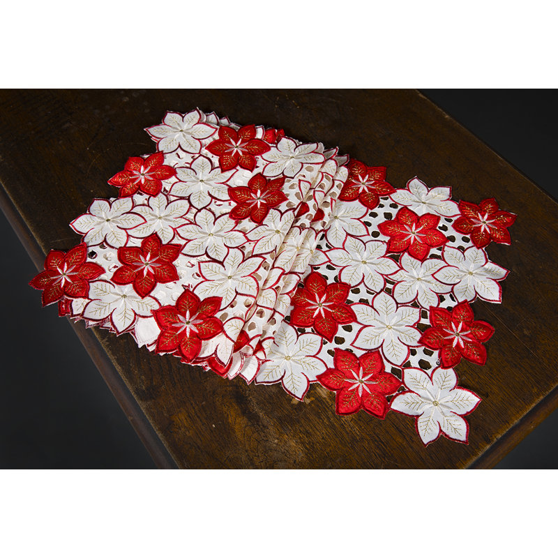 Récapitulatif de fêtes brodé nappe Candy Cane Poinsettia