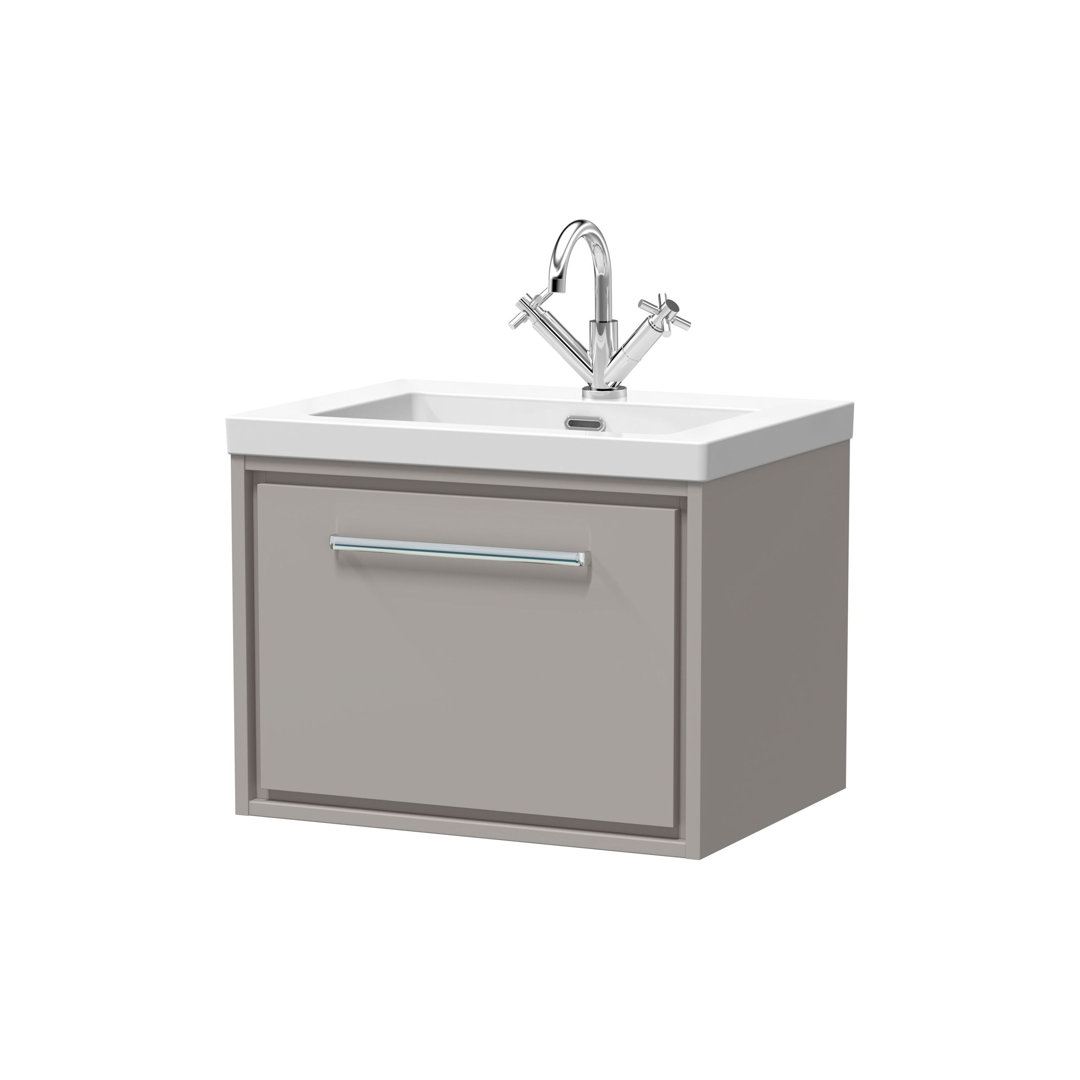 Hudson Reed Lille 600mm Fern Green 1 Drawer Wall Hung Vanity Unit With 1 Tap Hole Fireclay Basin