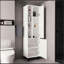 Armoire de rangement haute Stanton avec deux portes et trois tablettes ouvertes, blanc