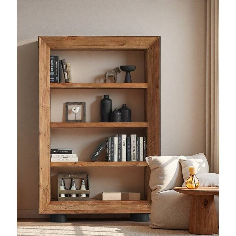 Grande bibliothÃ¨que en bois massif de style wabi-sabi avec cadre Ã©pais, (4 Shelves) 71.65"H x 39.37"W x 15.75"D