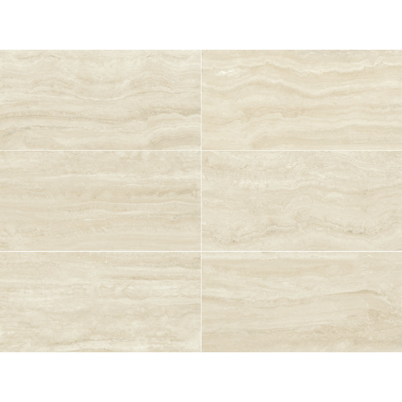 Travertino 12" x 24" Porcelain Patterned Wall Floor Use Tile, Beige