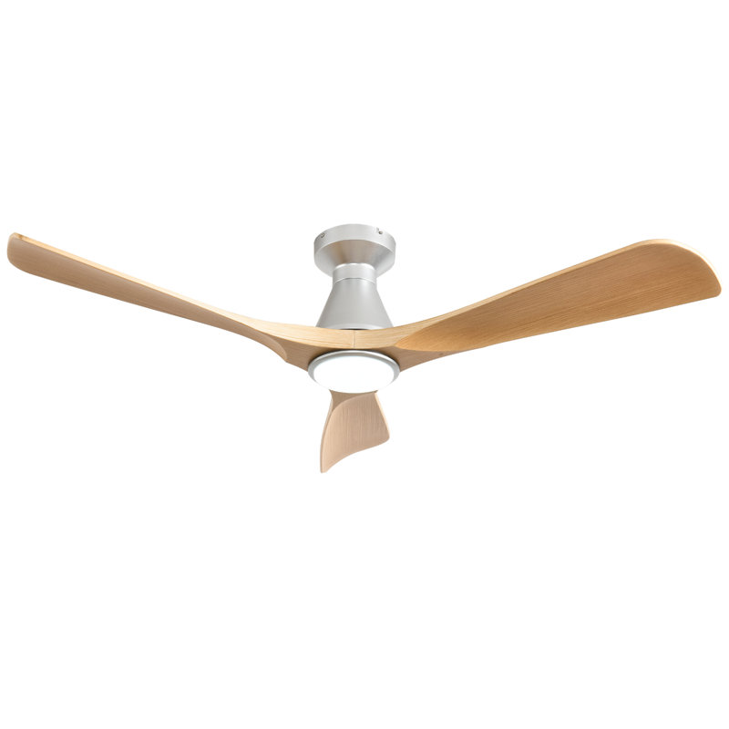 Ventilateur de plafond encastré à profil bas de 52 pouces en bois, 3 pales, avec éclairage et télécommande ; ventilateur intérieur/extérieur à intensité variable avec télécommande, moteur CC silencieux et minuterie.