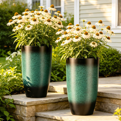 Grandes jardinières en plastique de 23,5 po pour plantes d'extérieur, grandes pots de fleurs, glacis artificiel en céramique (ensemble de 2)
