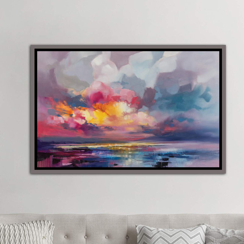« deplacement » par scott naismith-reproduction d’art, H 40 po x l 60 po x P 1,5 po, Toile encadrée de bois rustique foncé